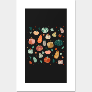 Pumpkins, autumn leaves. Thanksgiving, Halloween, fall illustration Posters and Art